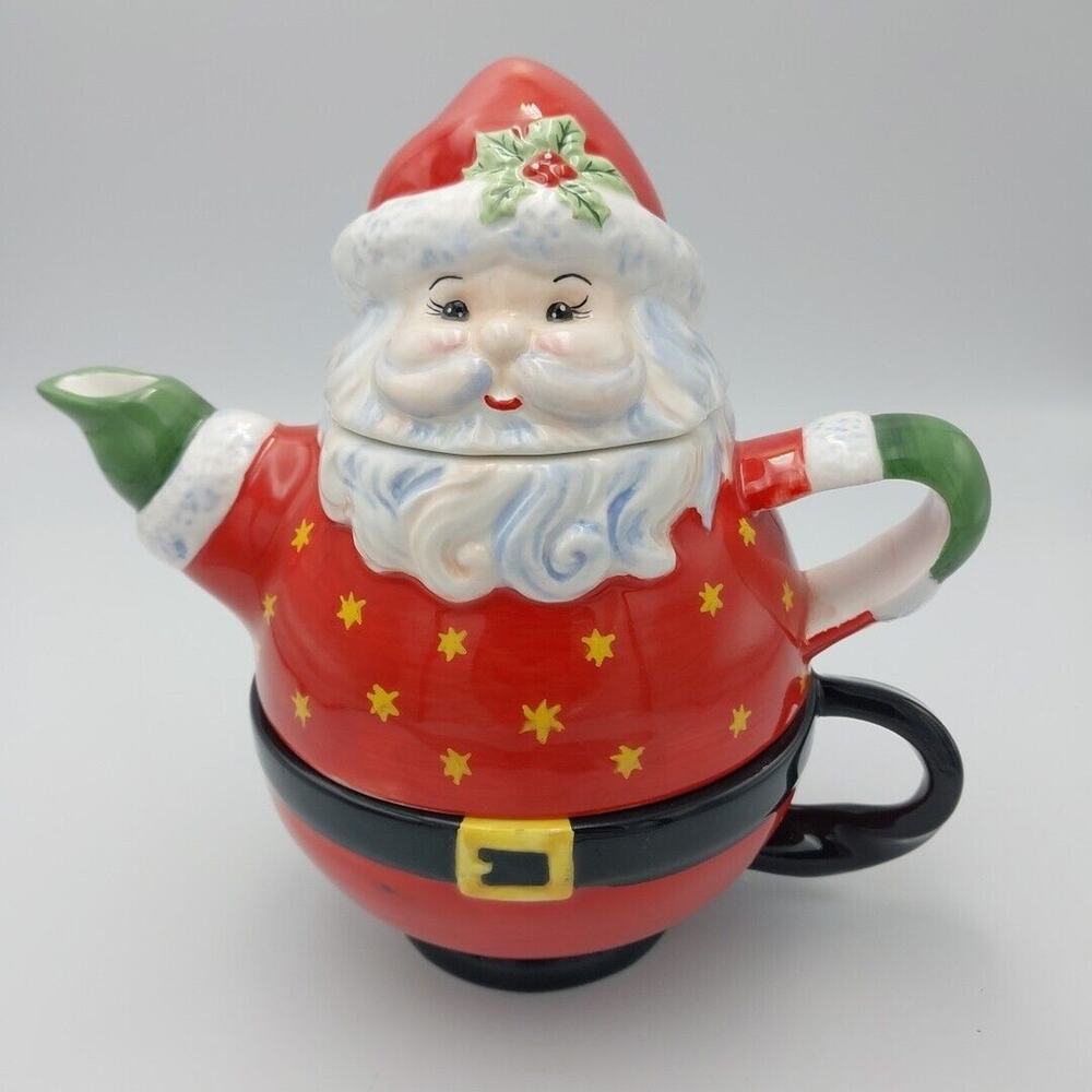 Traditions Holiday Celebration Santa Claus Tea‎ Pot Cup Combo Vtg Christmas